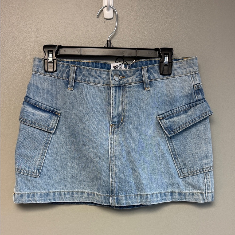 Princess Polly Denim Cargo Mini Skirt Size US 6 Light Wash Cotton